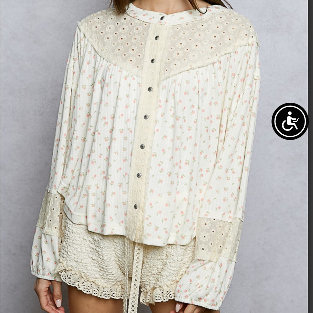 POL Embroidered Flower Top